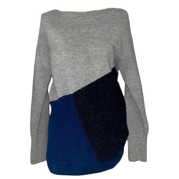 DKNY Color Block Ribbed Knit Sweater Cashmere Blend Boat Neck Oversized Minimal - Picture 3 of 16